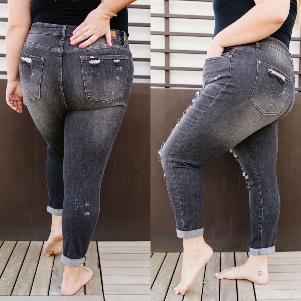 Judy Blue Dark Gray Boyfriend Jeans - Picture 3 of 8